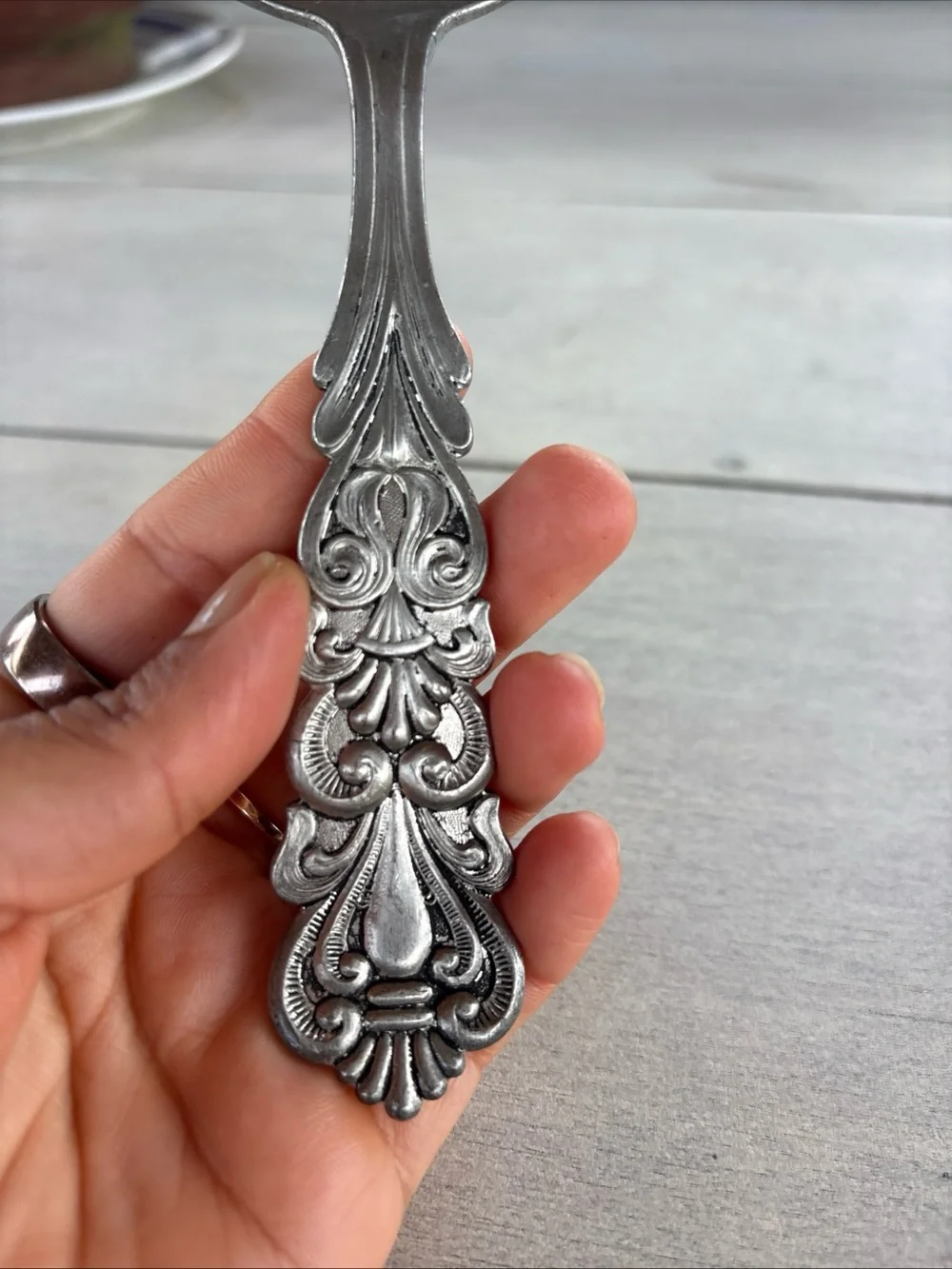 Ornate Stainless Steel Serving Fork Spoon - Silver